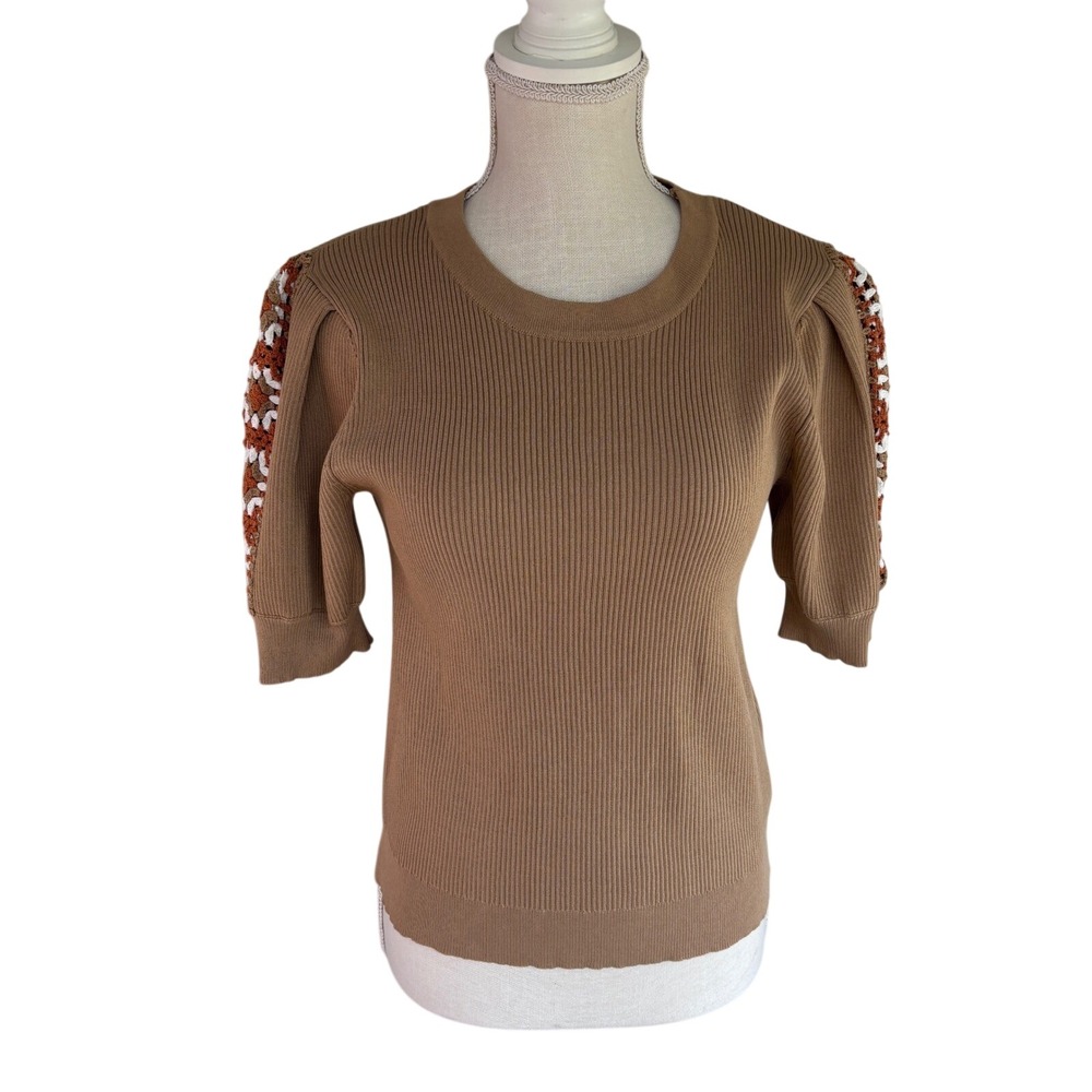 Nanette Nanette Lepore X- Large New Ribbed Knit Crochet Sleeve Top Shirt Women's